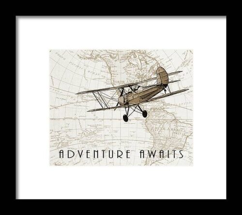 Adventure awaits, vintage airplane Framed Print