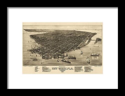 Antique Map of Key West Florida by J. J. Stoner - 1884 Framed Print