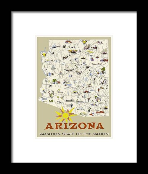 Arizona, vacation, map with legends Framed Print