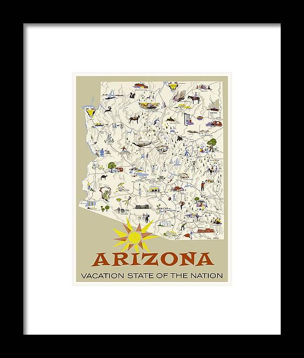 Arizona, vacation, map with legends Framed Print