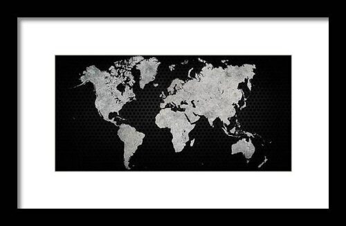 Black Metal Industrial World Map Framed Print