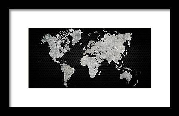 Black Metal Industrial World Map Framed Print