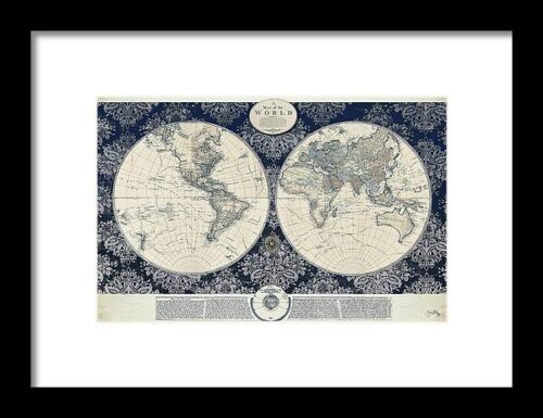 Blue Map Of The World Framed Print