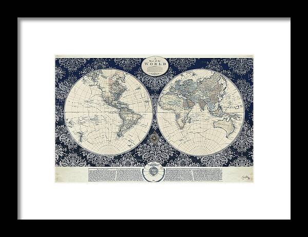 Blue Map Of The World Framed Print