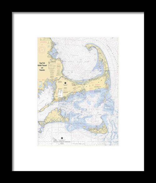 Cape Cod, Martha's Vineyard and Nantucket Massachusetts Custom Nautical Chart Framed Print