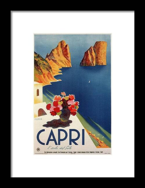 Capri Island, Bay of Naples, Italy - Retro travel Poster - Vintage Poster Framed Print