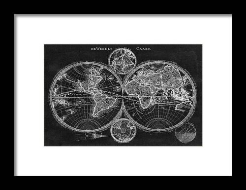 Charcoal World Map #1 Framed Print