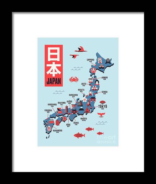 Japan Map - Flat Sky Framed Print