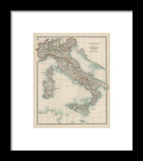 Johnston's Map Of Italy Framed Print