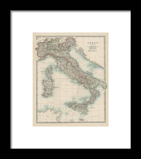 Johnston's Map Of Italy Framed Print