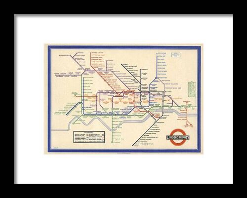 Map of the London Underground - London Metro - 1933 - Historical Map Framed Print