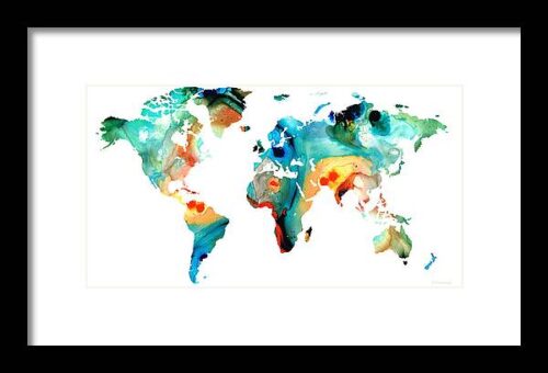 Map of The World 11 -Colorful Abstract Art Framed Print