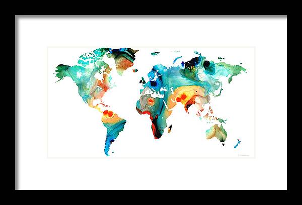 Map of The World 11 -Colorful Abstract Art Framed Print