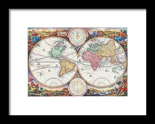 Map of the World by Daniel Stoopendaal Framed Print