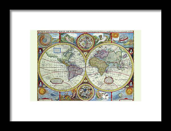New and Accurate Map of the World a Stereographic Projection Framed Print