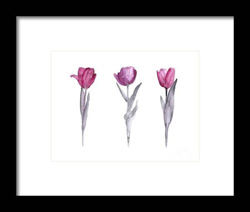 Purple tulips watercolor painting #2 Framed Print