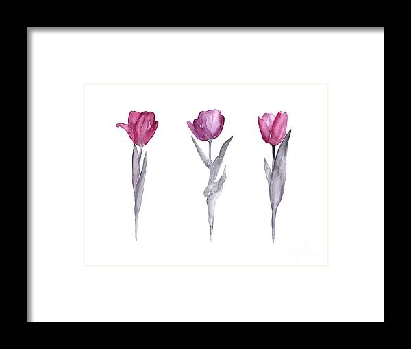Purple tulips watercolor painting #2 Framed Print