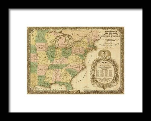 Railroad map of the United States 1858 Framed Print