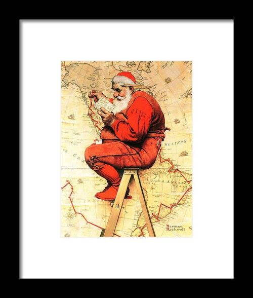 Santa At The Map Framed Print