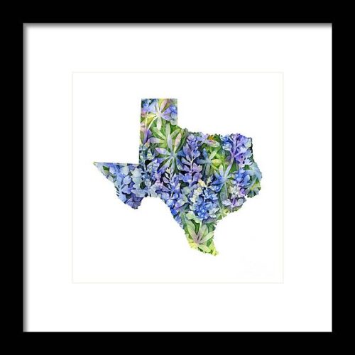 Texas Blue Texas Map on White Framed Print