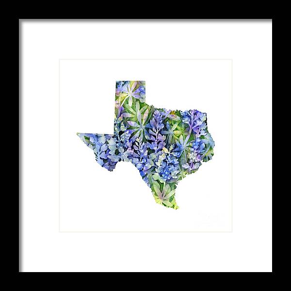 Texas Blue Texas Map on White Framed Print