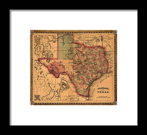 Texas Map Art - Vintage Antique map of Texas Framed Print