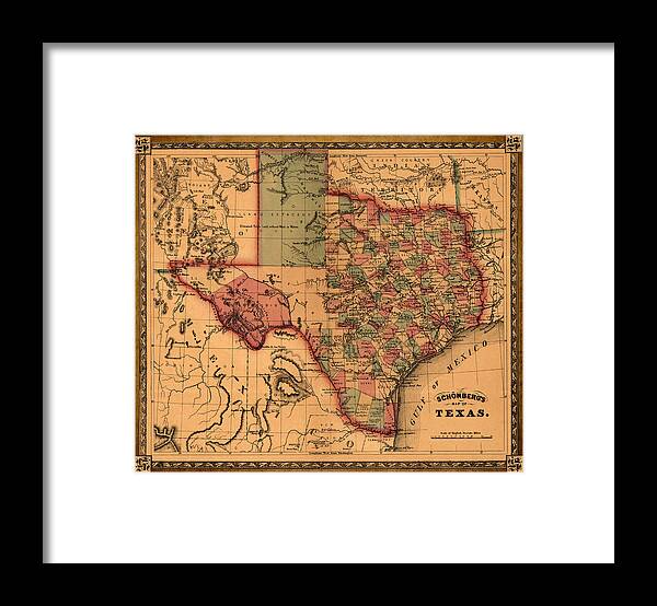 Texas Map Art - Vintage Antique map of Texas Framed Print