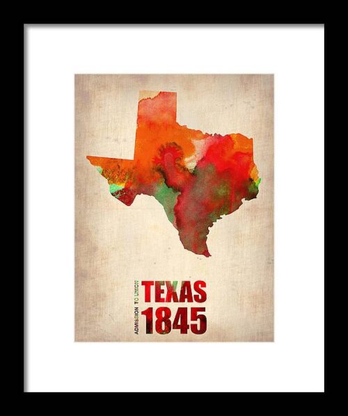 Texas Watercolor Map Framed Print