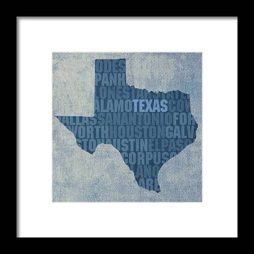 Texas Word Art State Map on Canvas Framed Print