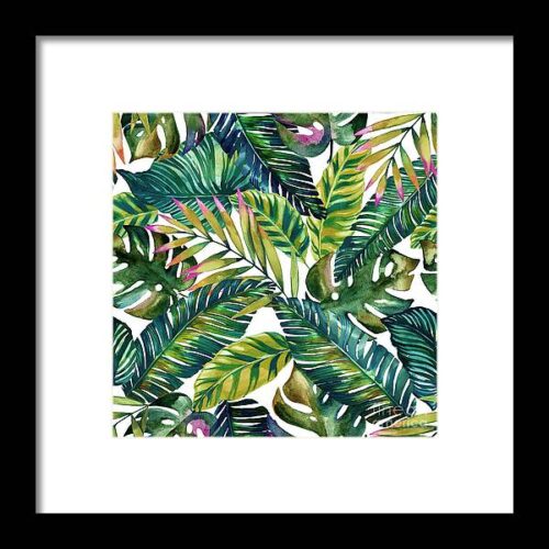 Tropical Green Leaves Pattern Framed Print