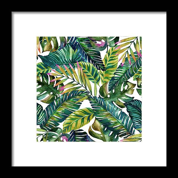 Tropical Green Leaves Pattern Framed Print