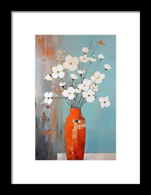 White Blooms against a Vibrant Orange Framed Print