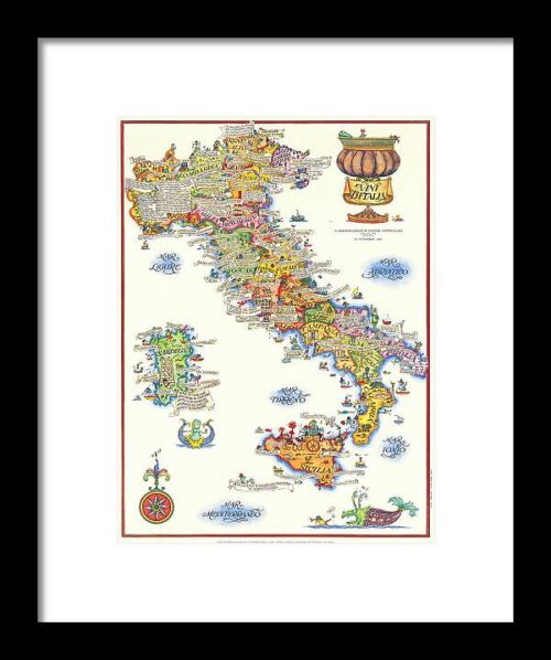 Wines of Italy - Vini D'Italia - Vintage pictorial map Framed Print