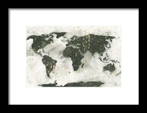 World Map Gold Speckle Framed Print