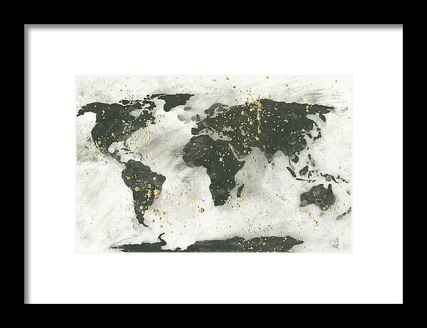 World Map Gold Speckle Framed Print