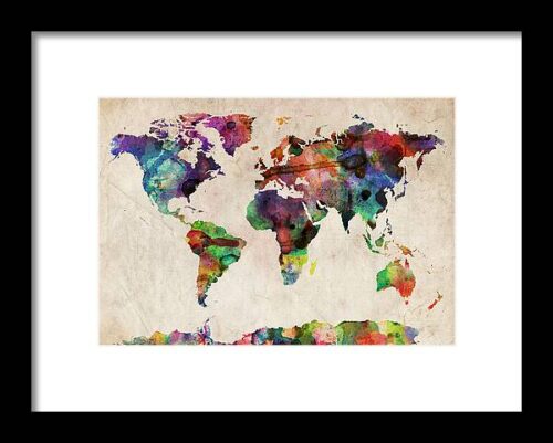 World Map Watercolor Framed Print
