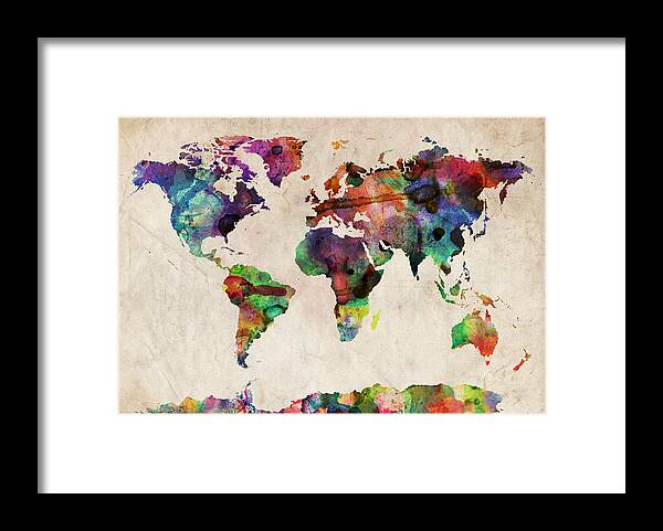 World Map Watercolor Framed Print