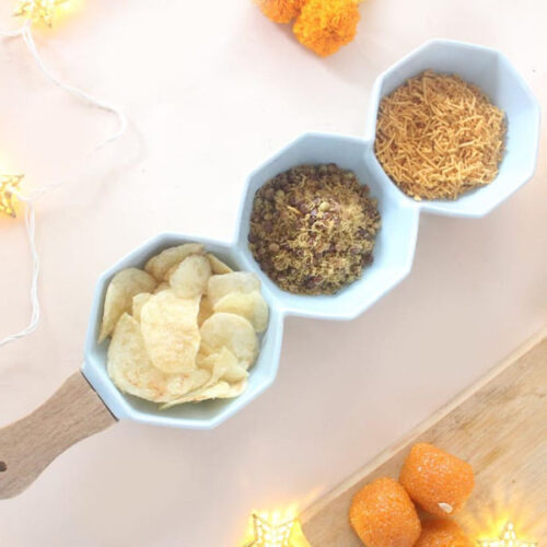 Ceramic Platter With Bamboo Handle - Hexagon - 3 Server - Single Piece