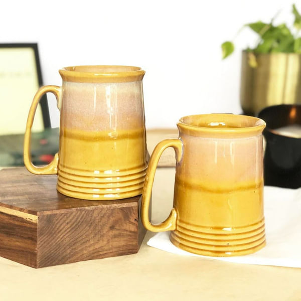 Coffee Mug - Ceramic - Pink and Yellow - Set of 2 Coffee Mug - Ceramic - Pink and Yellow - Set of 2